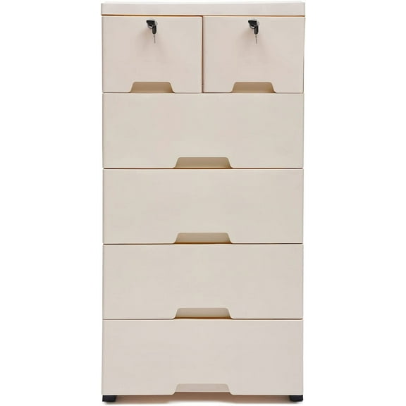 Plastic Drawer 5-layer Closet Storage Baby Clothes Organizer Plastic Dresser with Drawers Beige Color Dresser Clothes Drawer Small Kids Dressers for Bedroom Clothes Playroom Furniture Toys