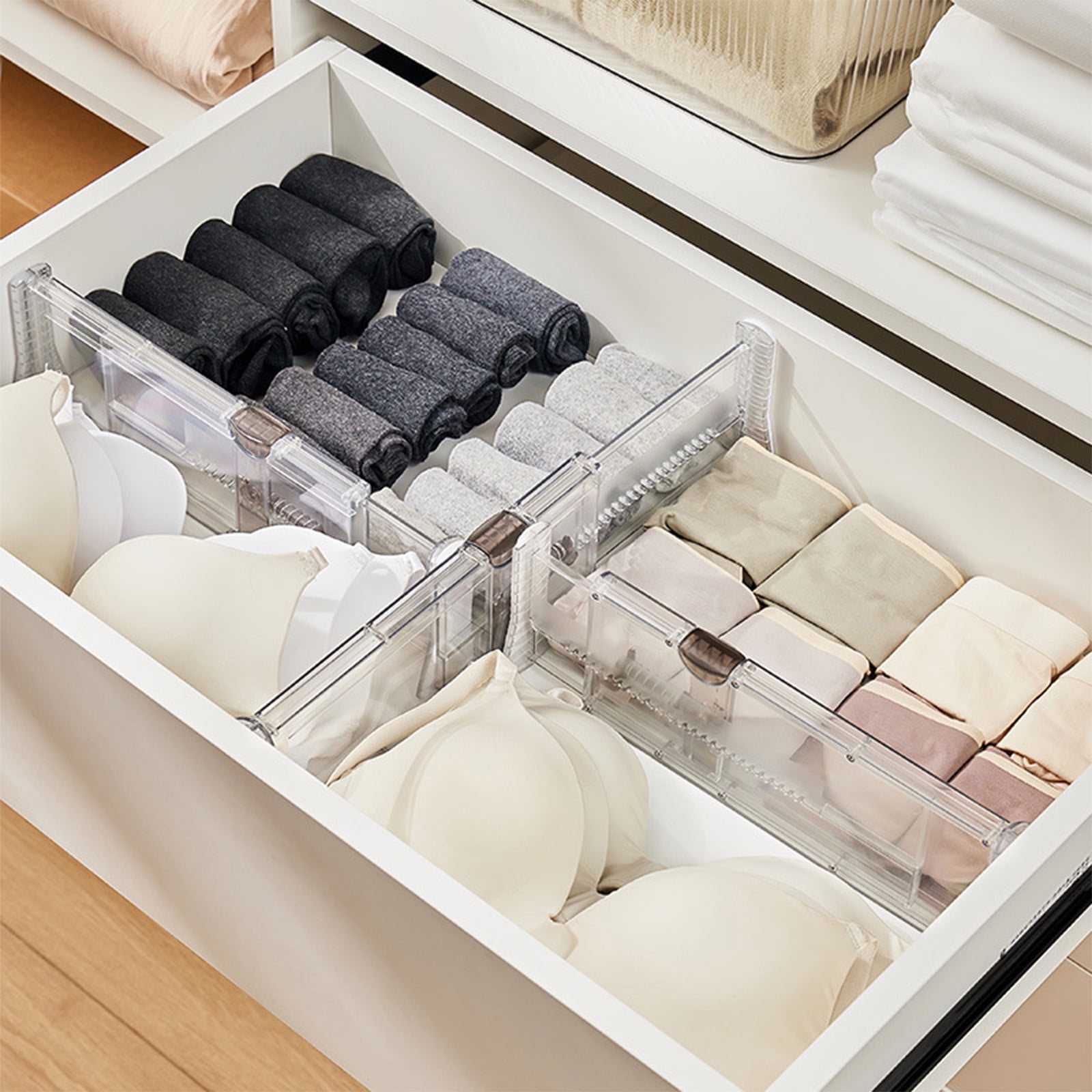 Plastic Drawer Dividers, Transparent Retractable Drawer Partitions