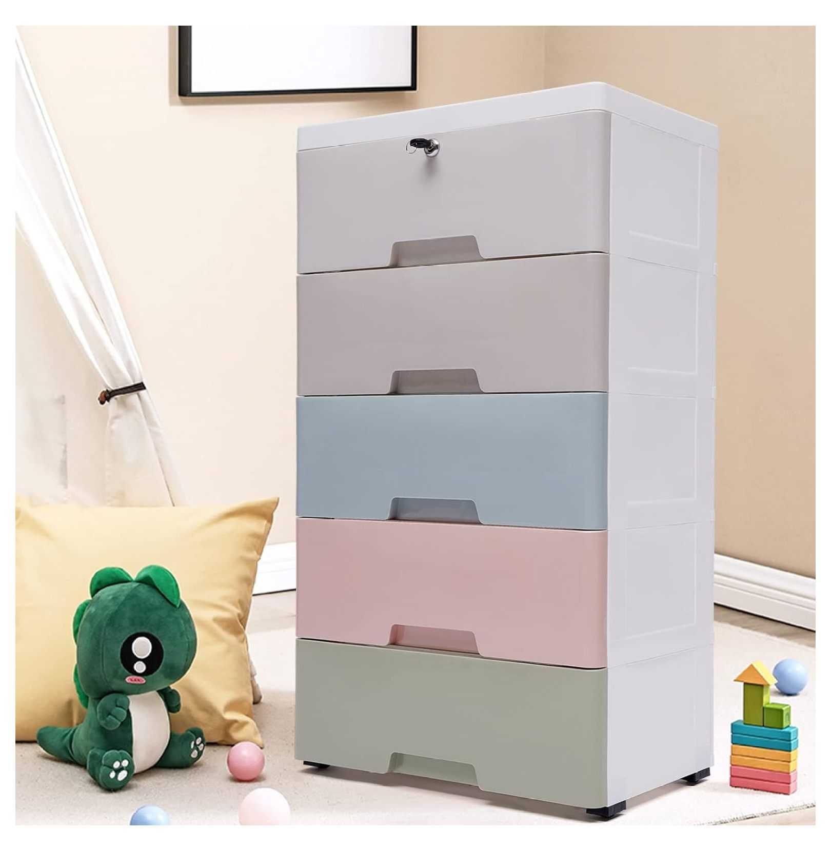 Plastic Drawer Dresser for Bedroom,5 Drawer Stackable Vertical Storage