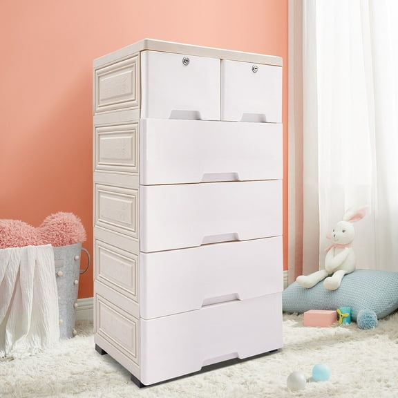 Plastic Drawer Dresser Storage Cabinet Floor Standing Storage Organizer W/Drawer 19.69*13.78*40.16 inch