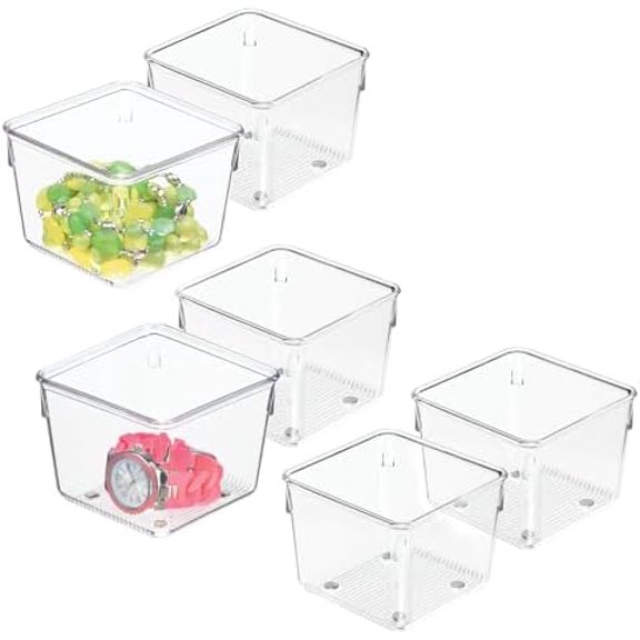 Plastic Drawer Organizer Bins - Storage for Kitchen, Bathroom, and Desk Drawers - Set of 6 - Clear