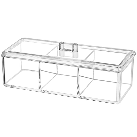 Plastic Drawer Organizer, Clear Acrylic Vanity Desk Storage and Organizer, 3 Compartment Make Up Holder with Lid Bathroom Display Storage Container for Jewelry, Small Items,