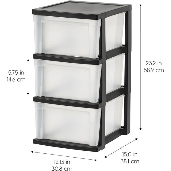 Plastic Drawer Storage Organizer, 3-Drawers, 2-Pack, for Classroom, Bathroom, Bedroom, Black/