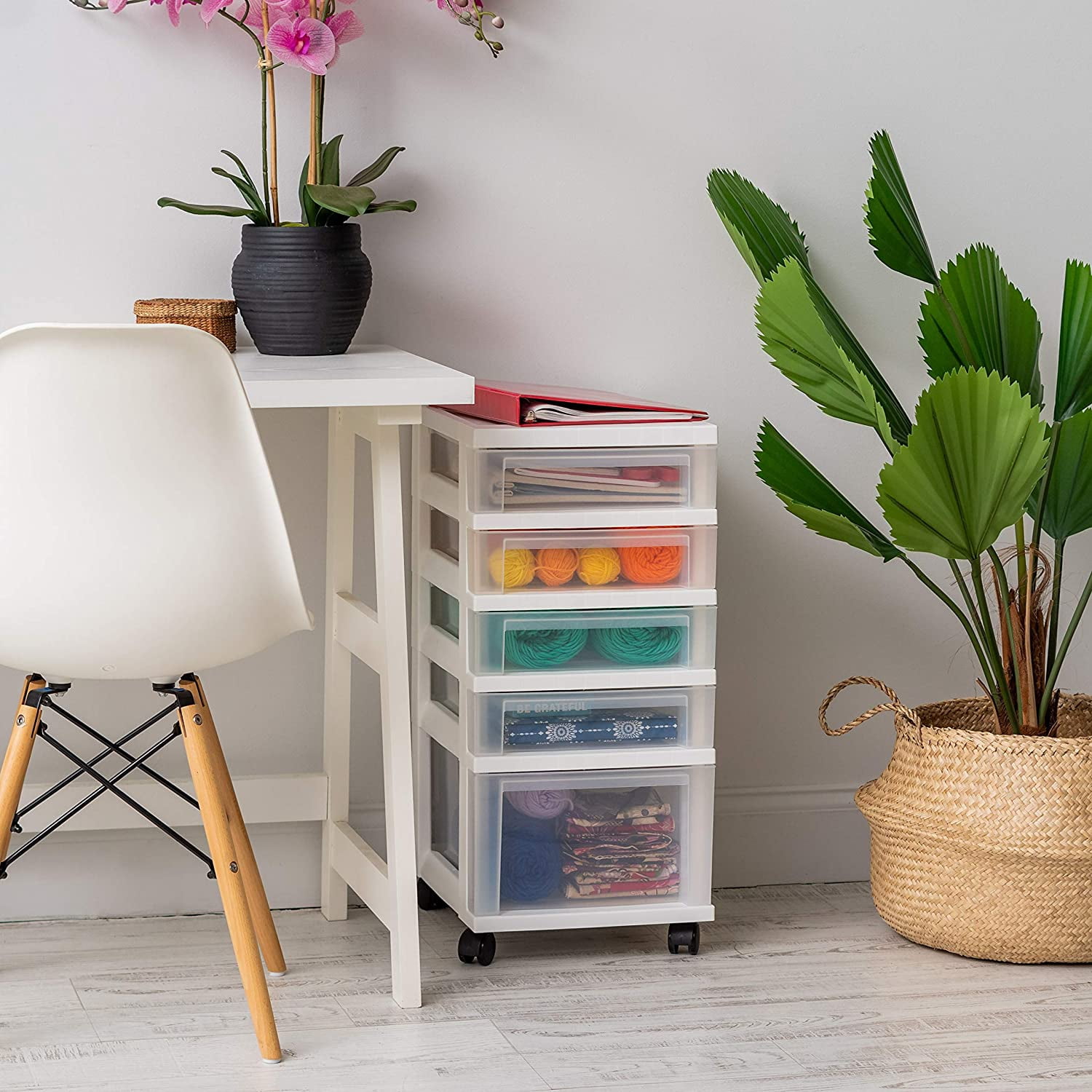 Plastic Drawer Storage Organizer Rolling Cart, with Wheels Casters, 5 ...