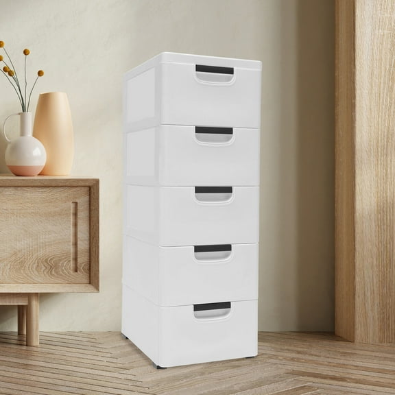Plastic Drawers Cabinet, Space-saving, Tall Dresser Organizer with 5 Drawer for Home