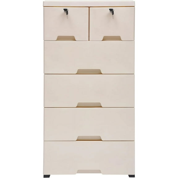 Plastic Drawers Dresser for Bedroom Locked Storage Cabinet with 6 Drawers Craft Organizers and Storage for Clothes, Towels Chest of Drawers for Playroom, 19.7’’ W x 13.8’’ D x 40’’ H (Beige)