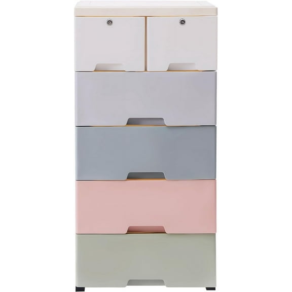 Plastic Drawers Dresser for Bedroom Locked Storage Cabinet with 6 Drawers Craft Organizers and Storage for Clothes, Towels Chest Of Drawers for Playroom, 19.7’’ W x 13.8’’ D x 40’’ H (Macaron)
