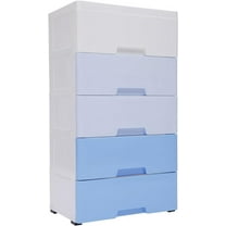 Plastic Drawers Dresser for Bedroom Storage Cabinet with 5 Drawers Craft Organizers and Storage for Clothes, Towels, Toys Chest Of Drawers for Playroom, Kitchen (Gradient Blue, 17.1’’W)