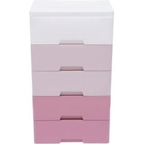 Plastic Drawers Dresser for Bedroom Storage Cabinet with 5 Drawers Craft Organizers and Storage for Clothes, Towels, Toys Chest Of Drawers for Playroom, Kitchen (Gradient Pink, 17.1’’W)