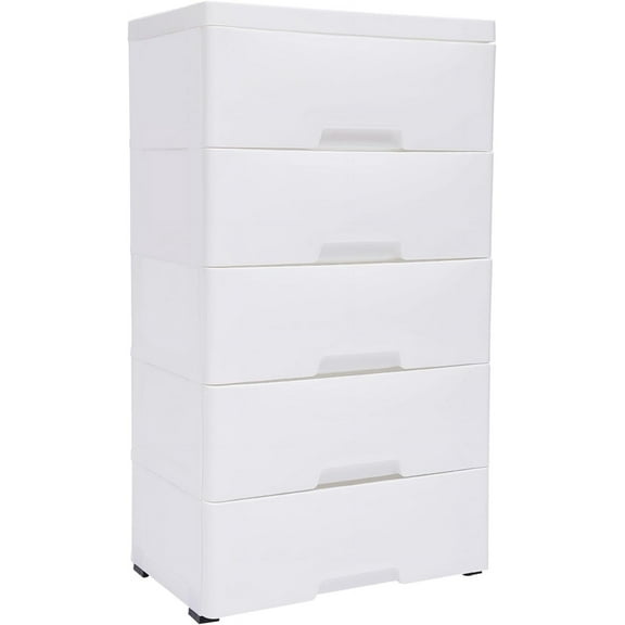 Plastic Drawers Dresser for Bedroom Storage Cabinet with 5 Drawers Craft Organizers and Storage for Clothes, Towels, Toys Chest of Drawers for Playroom, Kitchen (White, 17.1’’W)