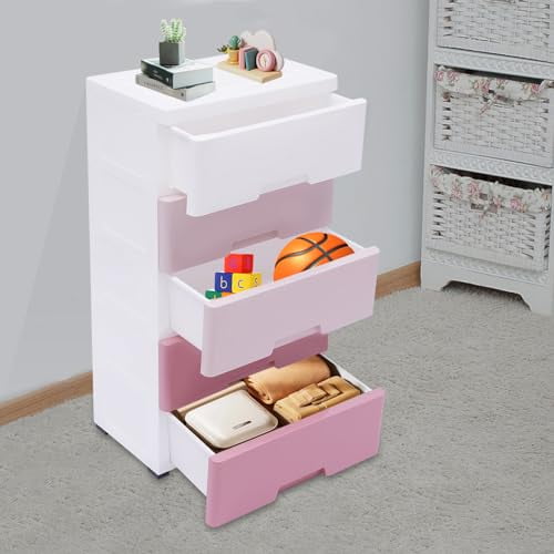 Plastic Drawers Dresser for Bedroom Storage Cabinet with 5 Drawers Craft Organizers and Storage for Clothes, Towels, Toys Dresser for Kids 17.1 W x 11.4 D x 31.5 H (Gradient