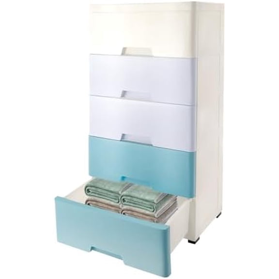 Plastic Drawers Dresser Storage Cabinet, 5 Drawer Stackable Vertical Clothes Storage Tower, Bedroom Tall Skinny Storage Tower, Organizer Unit for Hallway Entryway 17.1 * 11.4 * 31.5in