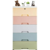Plastic Drawers Dresser, Storage Cabinet with 5 Drawers,Closet Drawers Tall Dresser Organizer for Clothes,Playroom,Bedroom Furniture, Large Containers Organizer Unit(Macaron Color)