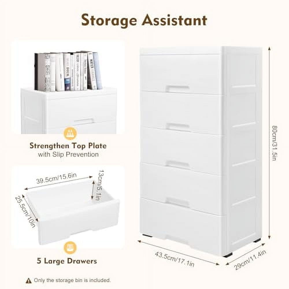 Plastic Drawers Dresser, Storage Cabinet with 5 Drawers,Closet Drawers ...