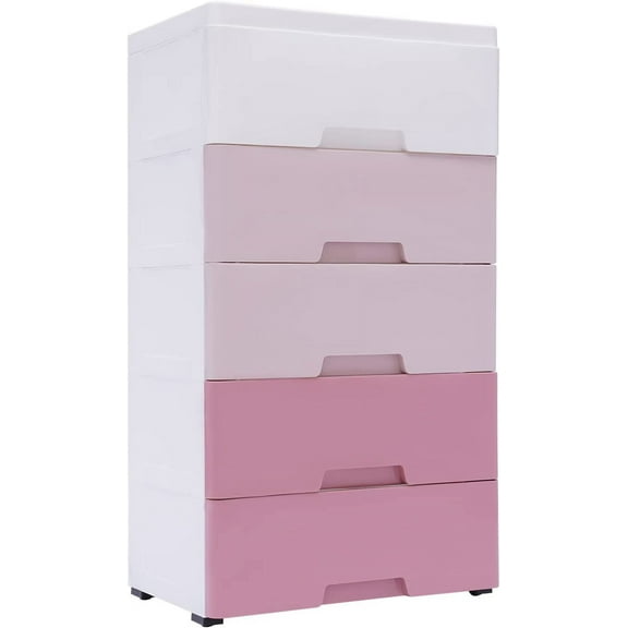 Plastic Drawers Dresser,Storage Cabinet with 5 Drawers,Tall Storage Cabinet with Wheel Dresser Drawer Organizers for Clothing/Bedroom/Playing Room (Style D)