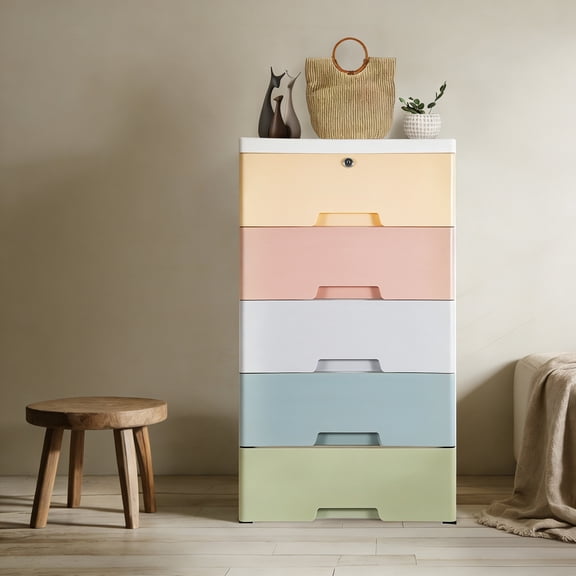 Plastic Drawers Dresser Storage Cabinet, Stackable Clothes Storage Tower, Movable Organizer with Wheels