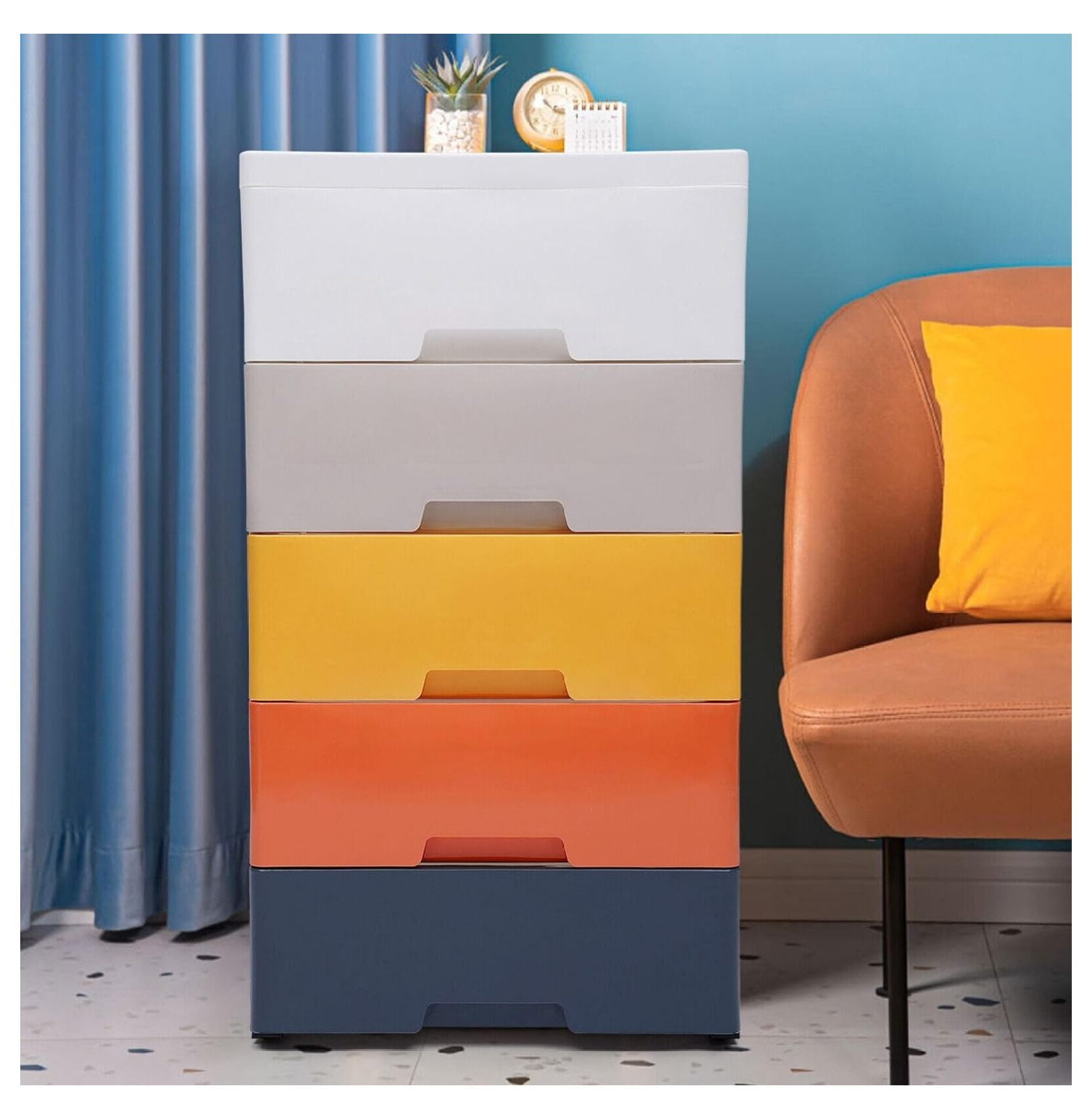 Plastic Drawers Storage,5 Drawer Stackable Fabric Storage Tower Bedroom