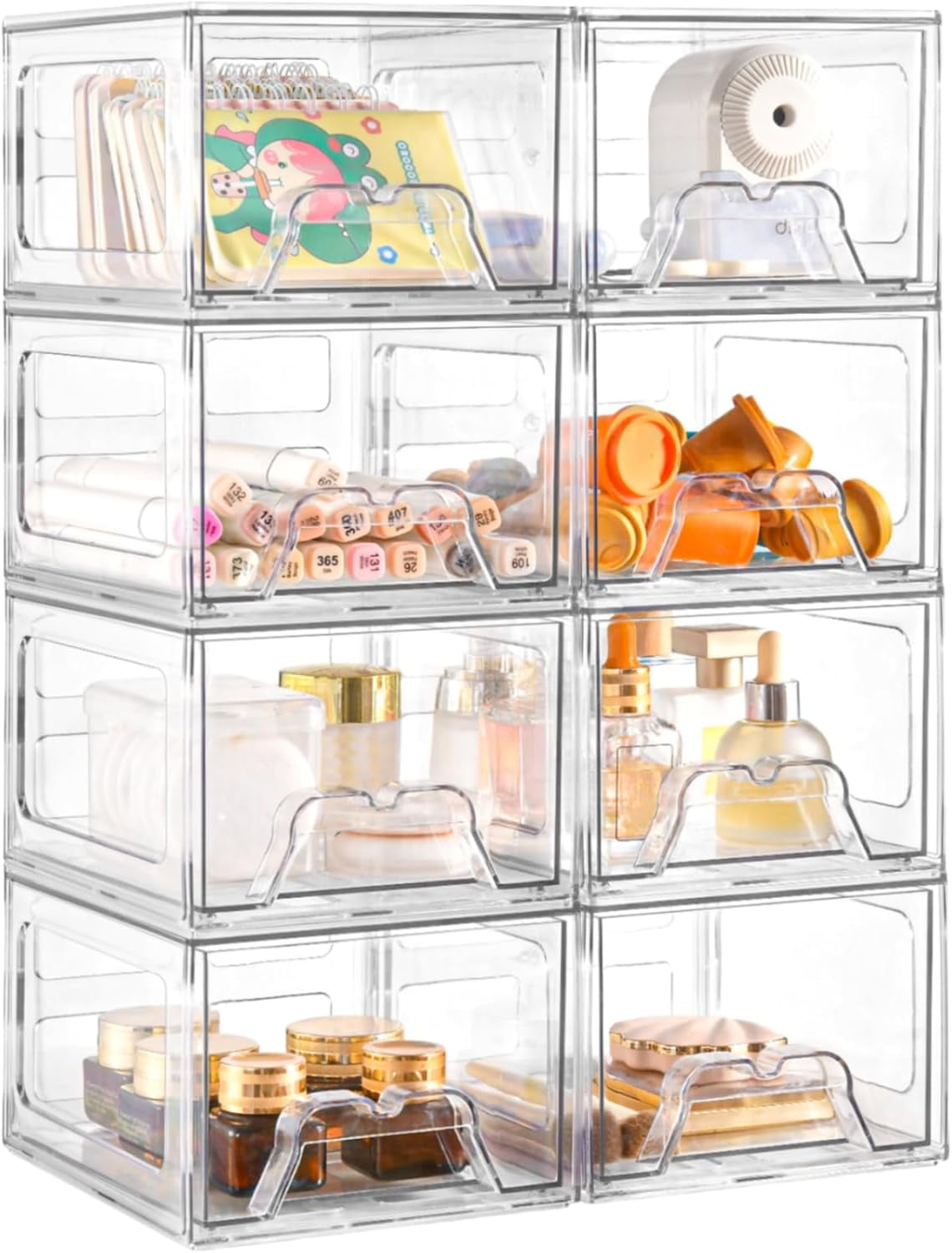 Plastic Drawers Storage, 8 Pack Clear Stackable Storage Drawers ...