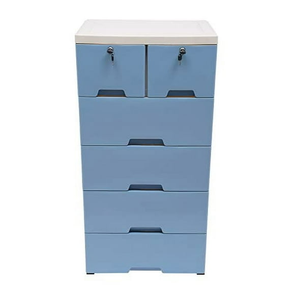 Plastic Drawers Storage Cart Mobile Cabinet with Casters, 5 Drawer Stackable Vertical Clothes Storage Tower Tall Chest Closet, Large Containers Organizer Unit (14"D x 20"W x 40"H - Blue)