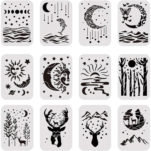 Plastic Drawing Painting Stencils Templates Sets Mixed Patterns 21x29.7cm 12pcs/set