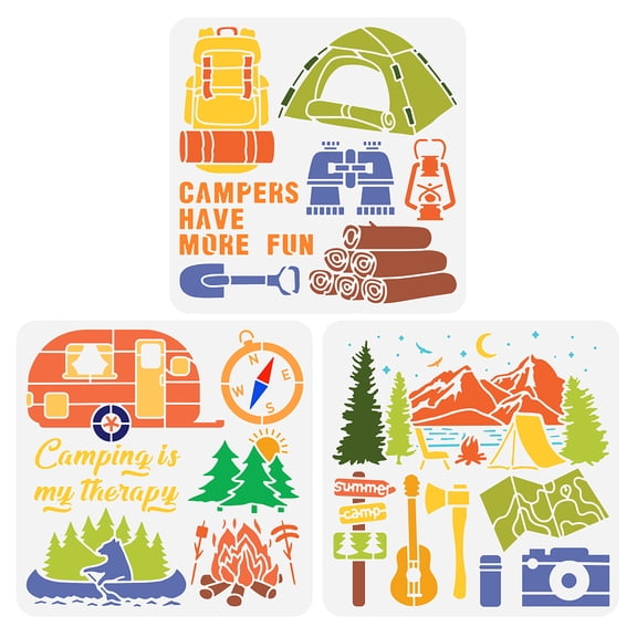 Plastic Drawing Painting Stencils Templates Sets Square Camping Themed Pattern 30x30cm 3 style/set