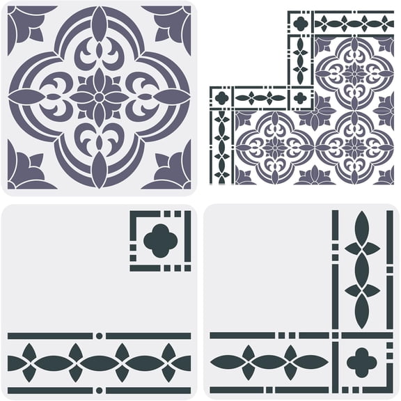 Plastic Drawing Painting Stencils Templates Sets Square Tile Pattern 30x30cm 3 style/set