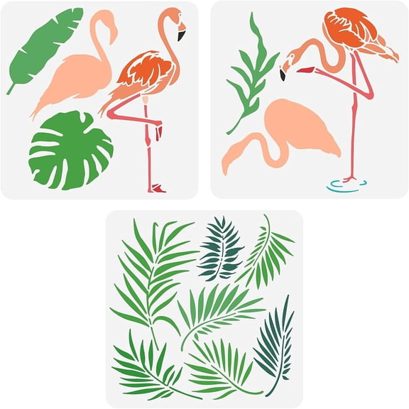 Plastic Drawing Painting Stencils Templates Square Flamingo Pattern 300x300mm 3pcs/set