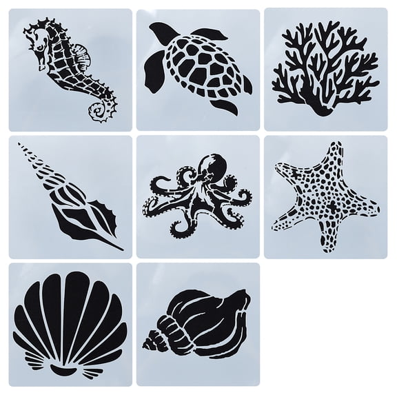 Plastic Drawing Painting Stencils Templates for DIY Scrapbooking Painting Drawing Craft Marine Organism Theme White 13x13cm 8sheets/set DIY
