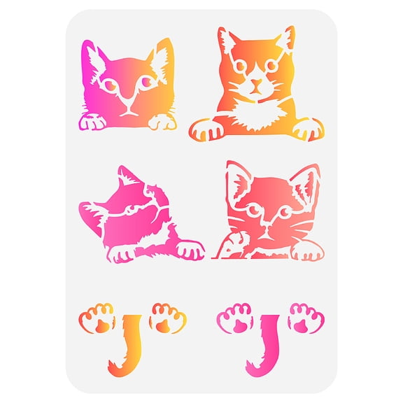 Plastic Drawing Painting Stencils Templates on Scrapbook Fabric Tiles Floor Furniture Wood Rectangle Cat Pattern 29.7x21cm for DIY Plastic