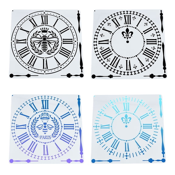 Plastic Drawing Stencil Drawing Scale Template For DIY Scrapbooking Clock Pattern Clear 305x305x0.5mm 4styles 1pc/style 4pcs/set