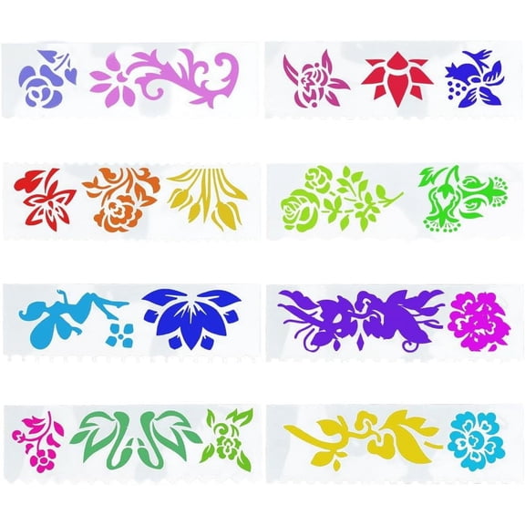 Plastic Drawing Stencil Drawing Scale Template For DIY Scrapbooking Flower 185~186x55.5~86x0.3mm 8pcs/set