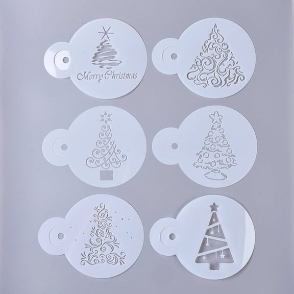 Plastic Drawing Stencil Drawing Scale Template for Painting on Scrapbook Fabric Tiles Floor Furniture Wood Christmas Tree White 140x110x0.2mm 6sheets/set
