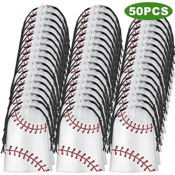 Plastic Drawstring Baseball Party Favor Bags (6 x 8 Inches) 50 Pack - Goodie Bags Birthday Sports Themed Goodie Bags Party Supplies Baseball Party Decorations
