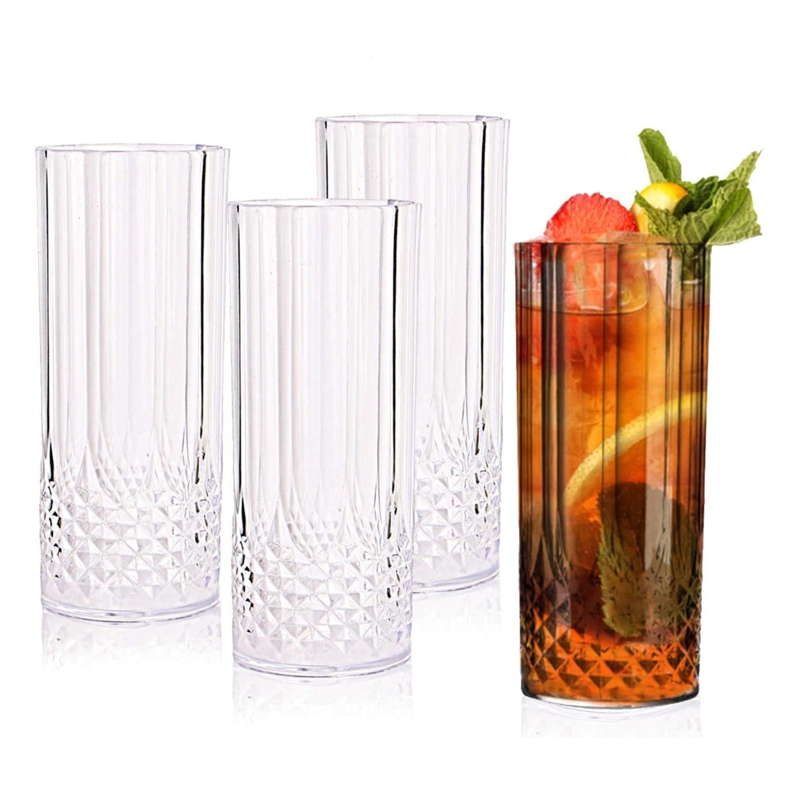 Plastic Drinking Glasses 48 Pcs 14 oz Crystal Cut Highball Glasses
