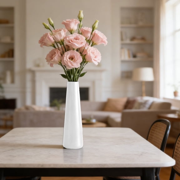 Plastic Dry Flower Vase, Modern Decorative Floral Container, Shatterproof Pot for Pampas Grass, Stylish Vase for Coffee Table, Dining Table, Office Desk & Home Shelf Decor, White, 10.6*2.3in