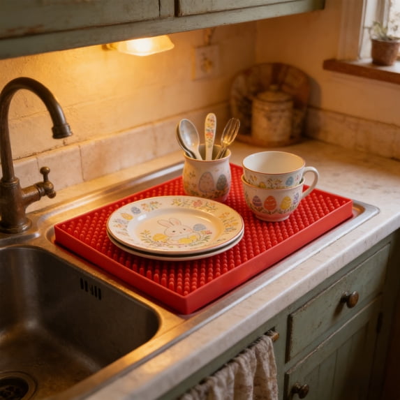 Plastic Drying Rack Mat with Non-Slip Base for Dishes Cups and Utensils Kitchen Sink Drainage Tray