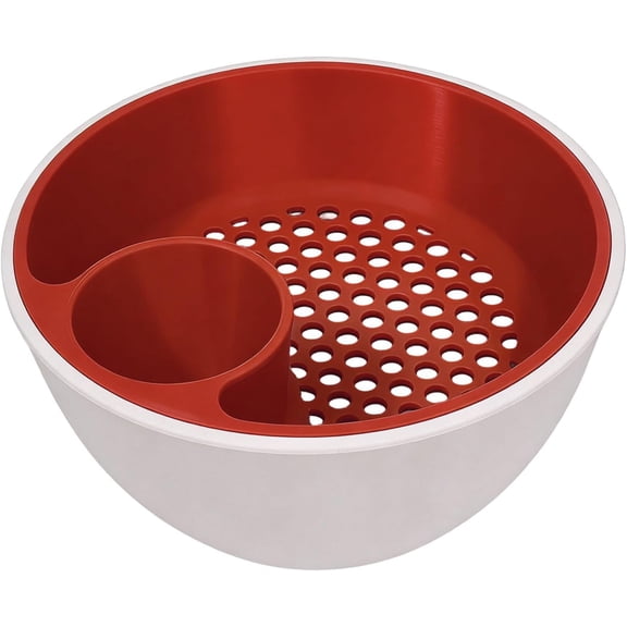 Plastic Dual-Chamber Nut Bowl 8 Inch Snack Serving Bowl with Shell Storage, for Pistachios, Peanuts, Edamame, and Party Snacking (Red)