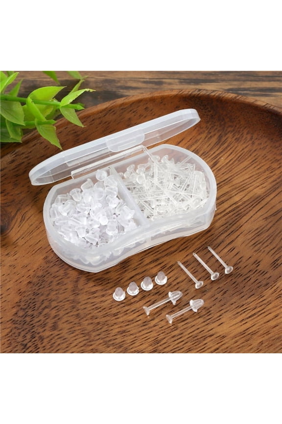 Plastic Earrings, 100 PCS Clear Earrings for Sports, Clear Plastic Post Earring Studs for Sports, Flat Silicone Earrings Rubber Earrings Clear Earrings for DIY