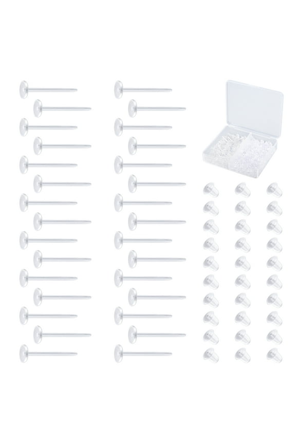 Plastic Earrings, 100 PCS Invisible Clear Earrings for Sports, Clear Plastic Post Earring Studs for Sports, Flat Silicone Earrings Rubber Earrings Clear Earrings for Work