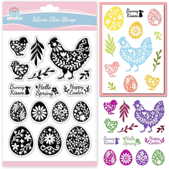 Plastic Easter Chicken Clear Stamps for Card Making Easter Eggs Silicone Clear Stamps Greetings Happy Easter Transparent Stamps Seal for DIY Scrapbooking Embossing Photo Album Decor Plastic
