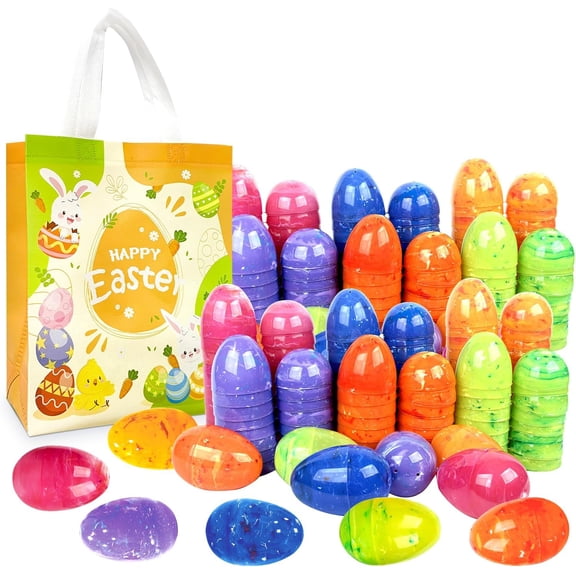 Plastic Easter Eggs Set, 200 Count 2.36 Inch Iridescent Marble-Like Fillable Eggs With 2 Non-Woven Bags, Kids Egg Hunt Basket Stuffers Party Favor Supplies