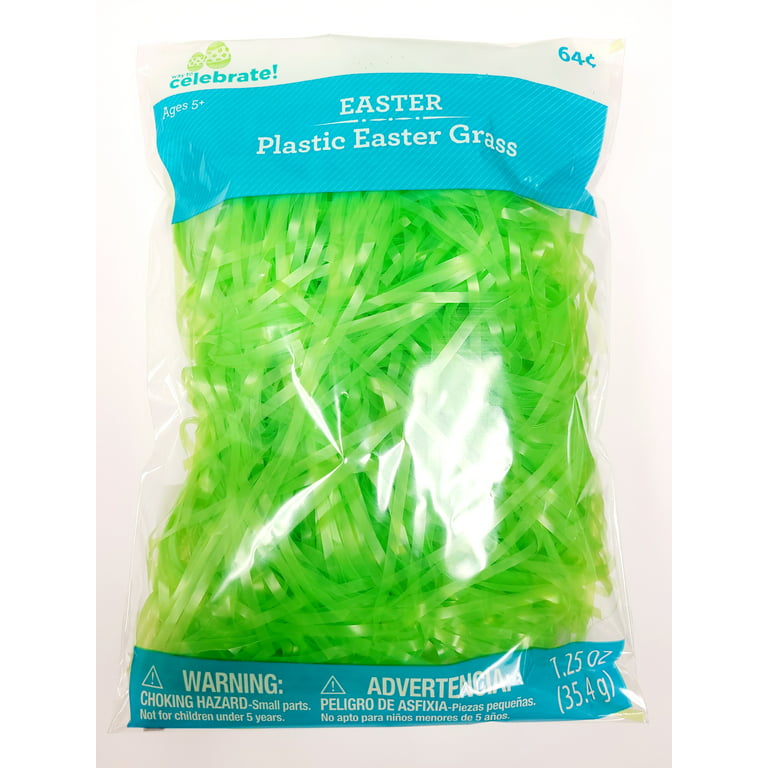 Easter Grass - Lot of 5 Bags - Green Plastic Easter Grass - 1.25 oz. Each  Bag