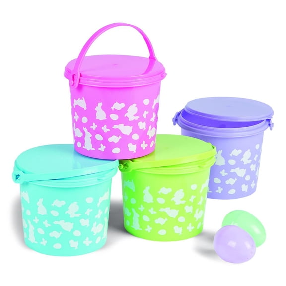 Plastic Easter Pails W/ Lid - Party Supplies - 12 Pieces
