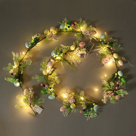 Plastic Easter Rattan Easter Egg Canvas Wall Art with Lights Decorative Easter Home Decor for Kitchen and Living Room Holiday Themed Illuminated Painting for Festive Ambiance(Green) NCHKUN