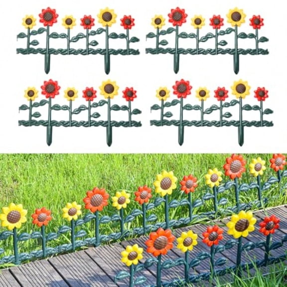 Plastic Edgings Garden Picket Fence Grass Lawn Flowerbeds Plant Borders Decorative Sunflower Landscape Path Panels Pack Of 4 Overall Length 98 Inches Lightweight Easy Installation