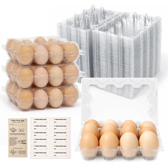 Plastic Egg Cartons 60 Pack 12 Count Cheap Bulk Clear Dozen Reusable Empty Egg Containers for Chicken Eggs Storage with Date Tracking Stickers Egg Care Instructions