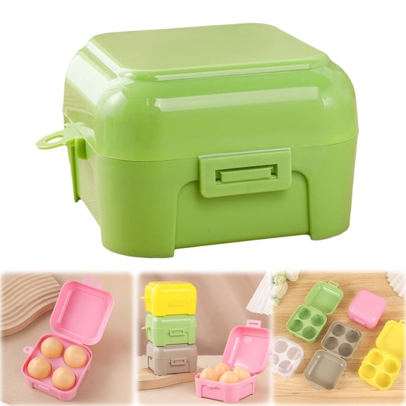 Plastic Egg Cartons Holds 4 Eggs, 4''x4'' Deviled Egg Containers with Lid, Egg Container for Refrigerator, Egg Holder for Fridge, Portable Deviled Egg Carrier Tray Platter for Home Picnic, Green