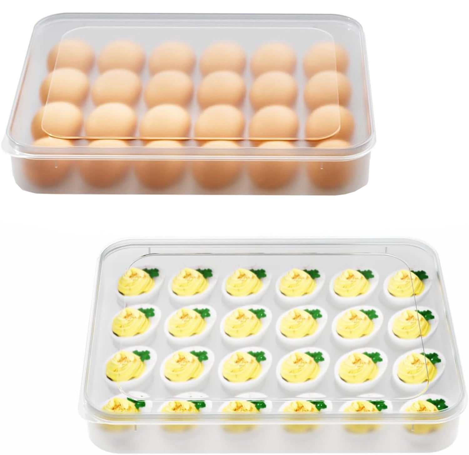 Plastic Egg Containers with Lid (Set of 2),Happon 48 Count Portable Egg Carrier Tray for Party,Portable Egg Holder for Refrigerator,Clear Egg Storage for Party Home Kitchen Supplies