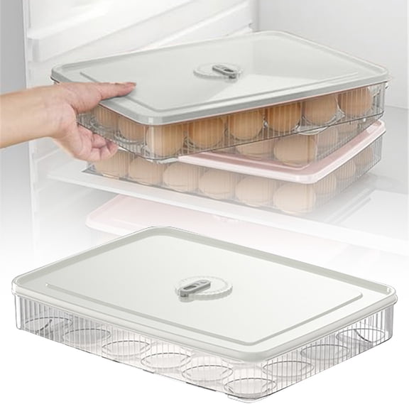 Plastic Egg Holder Eggs Tray Large Capacity Egg Holder With Lid Egg Container For Refrigerator 24 Eggs Storage Containers Reusable And Storage For Keep Fresh Fridge Organizer For Home Use