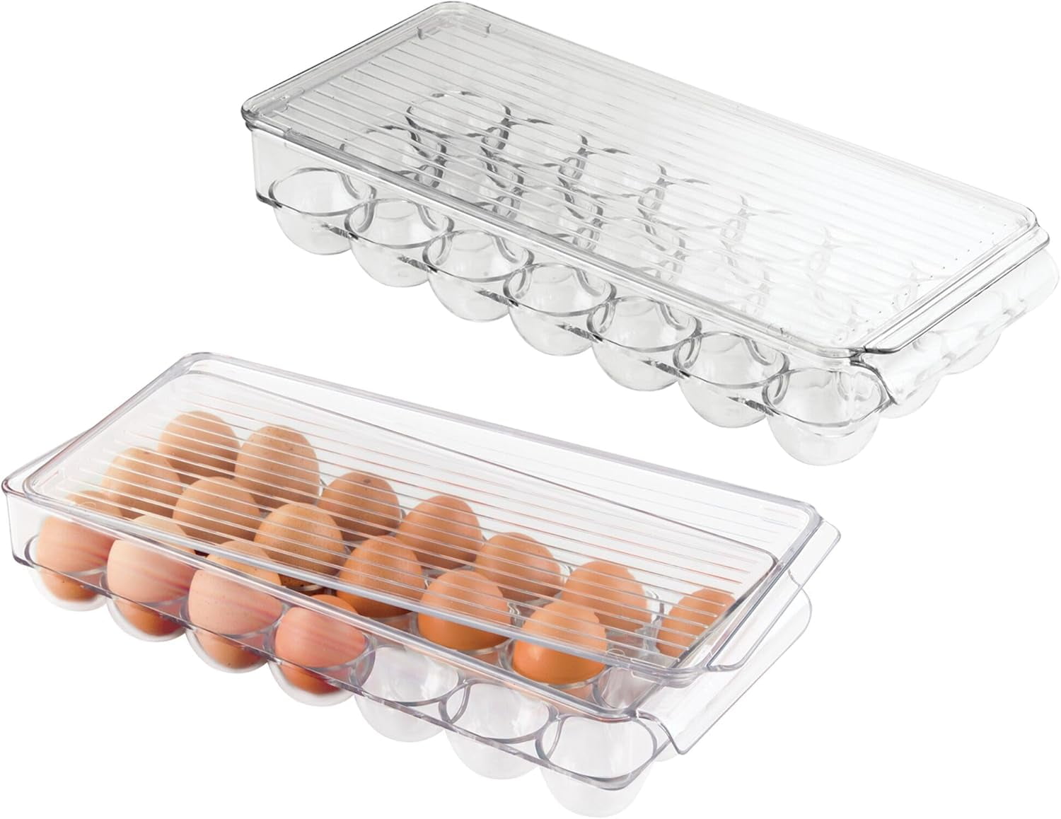 Plastic Egg Holder for Fridge with Lid - 21 Egg Storage Container Organizer Bin, Clear/White